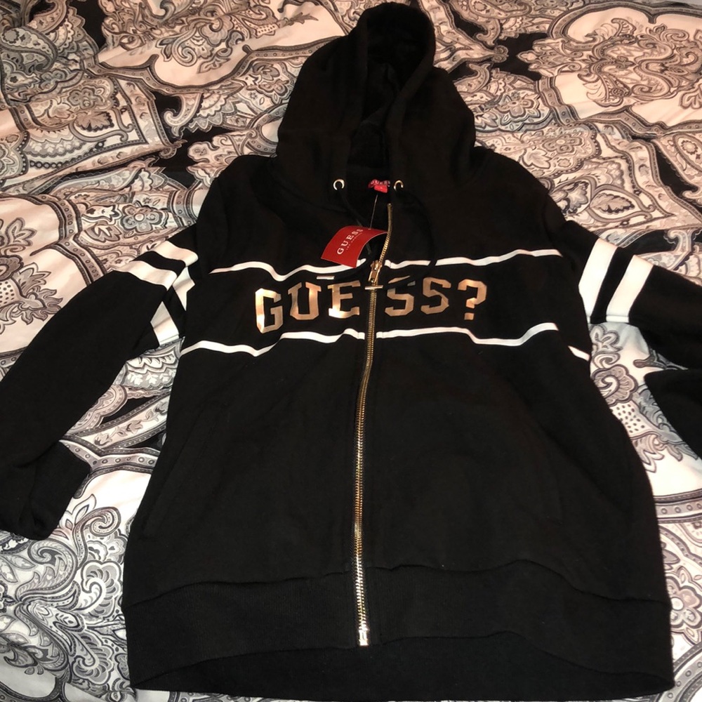 Guess Zip up Hoodie Black/Gold